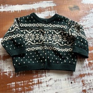 Lands End Emerald Green Baby Cardigan Fair Isle 12 Months